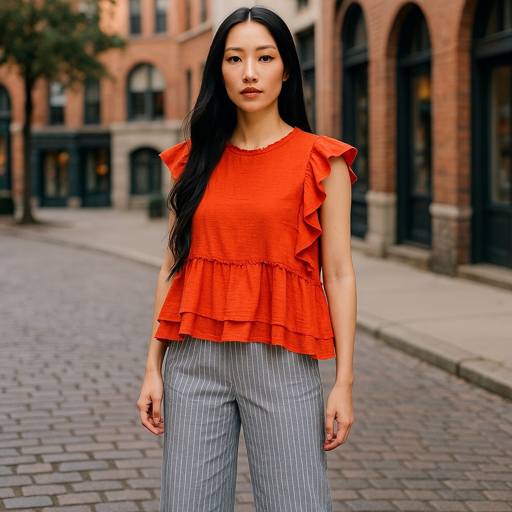 Maeve Anthropologie Cascade Tiered Shell Ruffle Valentine Red Women Size M